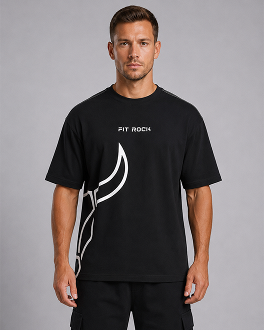 Abstract Bull Graphic Oversized T-Shirt – Black