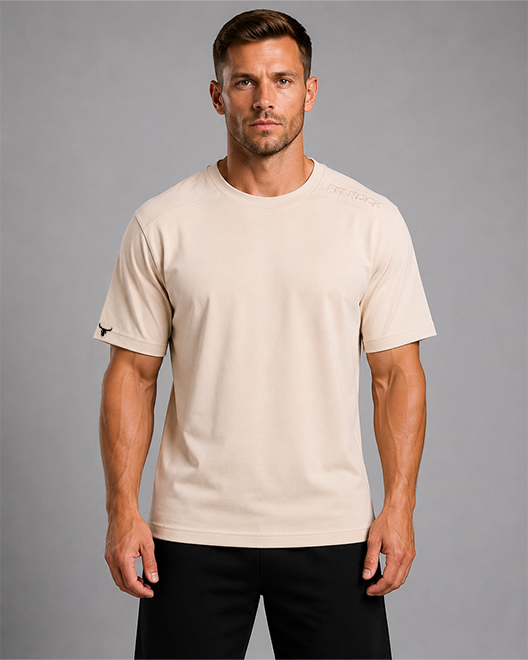 Minimal Embossed Athletic T-Shirt – Beige