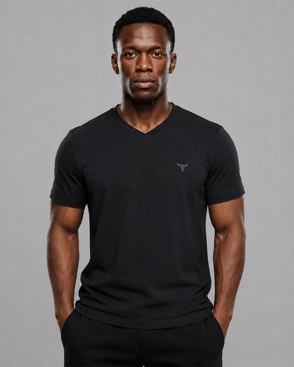 Shadow Black Minimal Luxe V-Neck T-Shirt