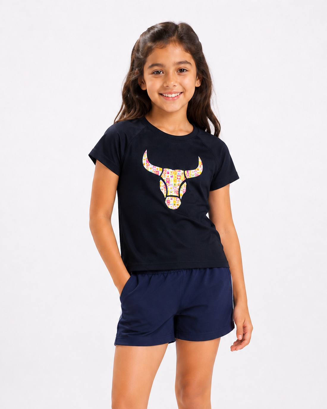 Fitrock Girls Active Graphic T-Shirt - Dark Navy Blue