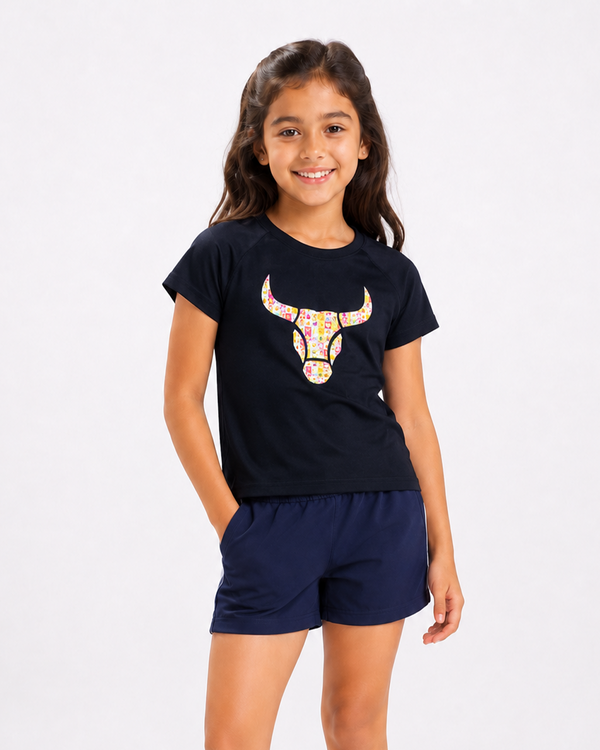 Fitrock Girls Active Graphic T-Shirt - Dark Navy Blue