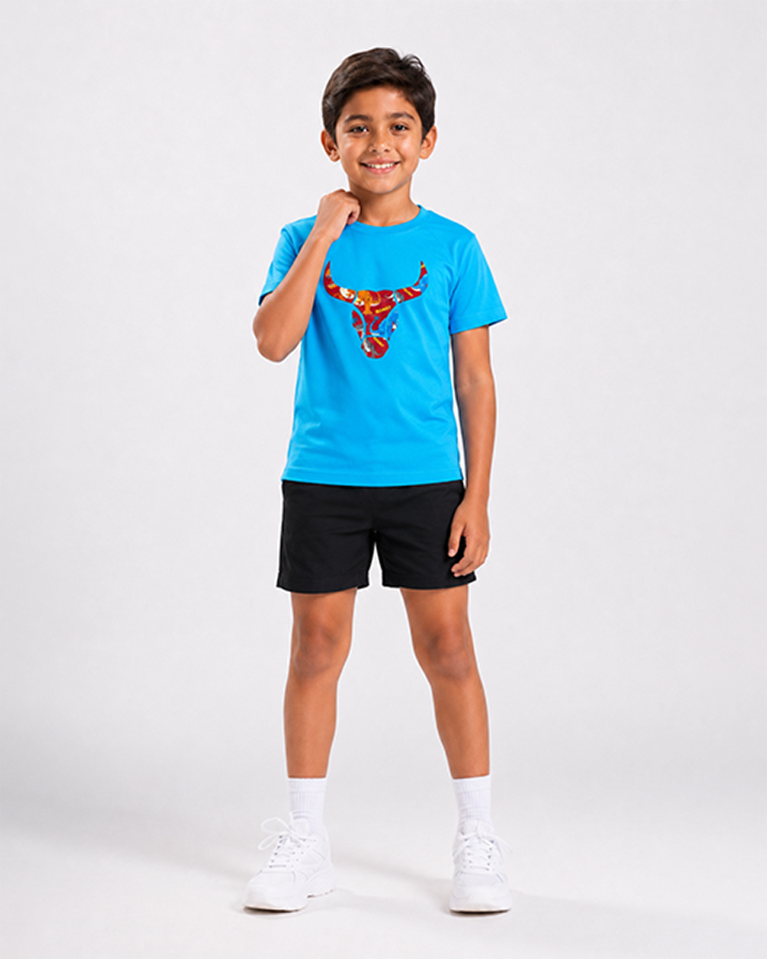 Fitrock Kids Sky Blue Graphic Sports T-Shirt