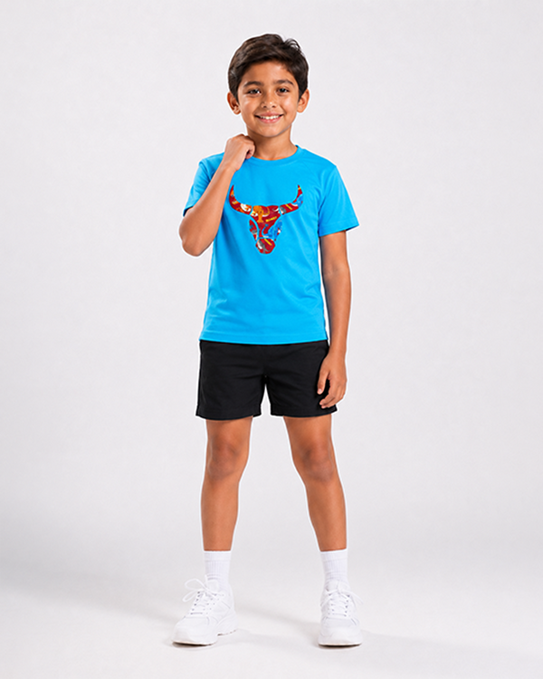 Fitrock Kids Sky Blue Graphic Sports T-Shirt
