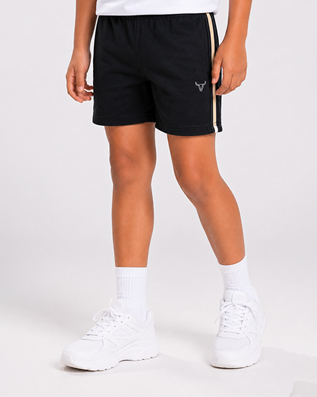 Fitrock Kids Black Sports Shorts with Side Stripe