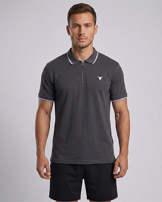 EliteZip Polo T-Shirt – Charcoal Grey