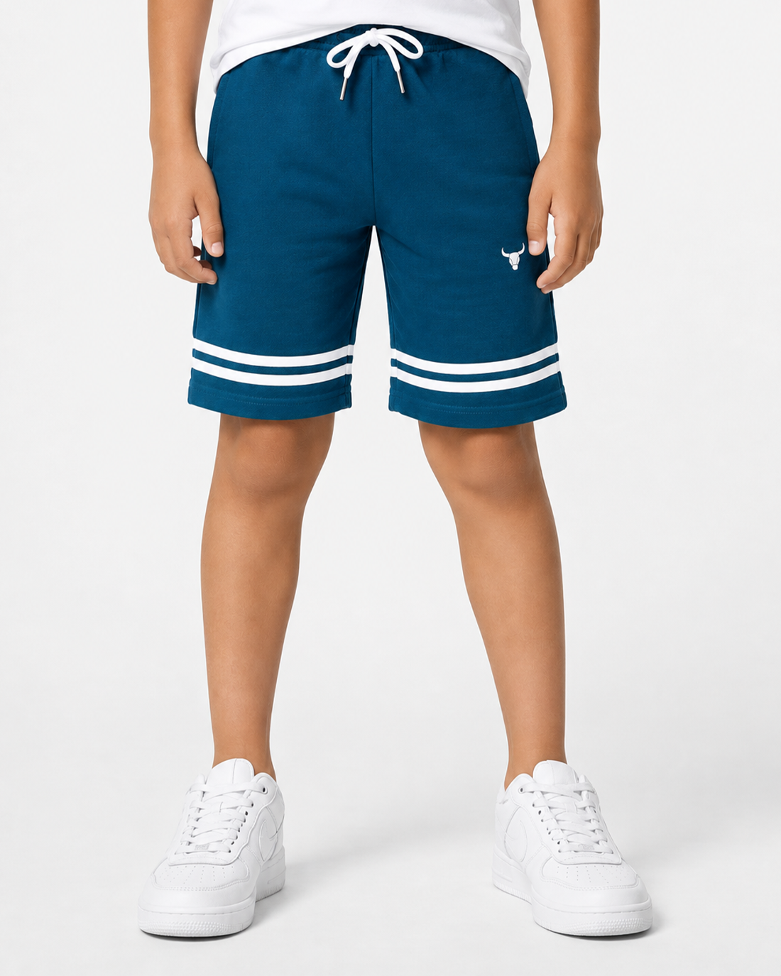 Fitrock Kids Teal Sports Shorts with Double Stripe