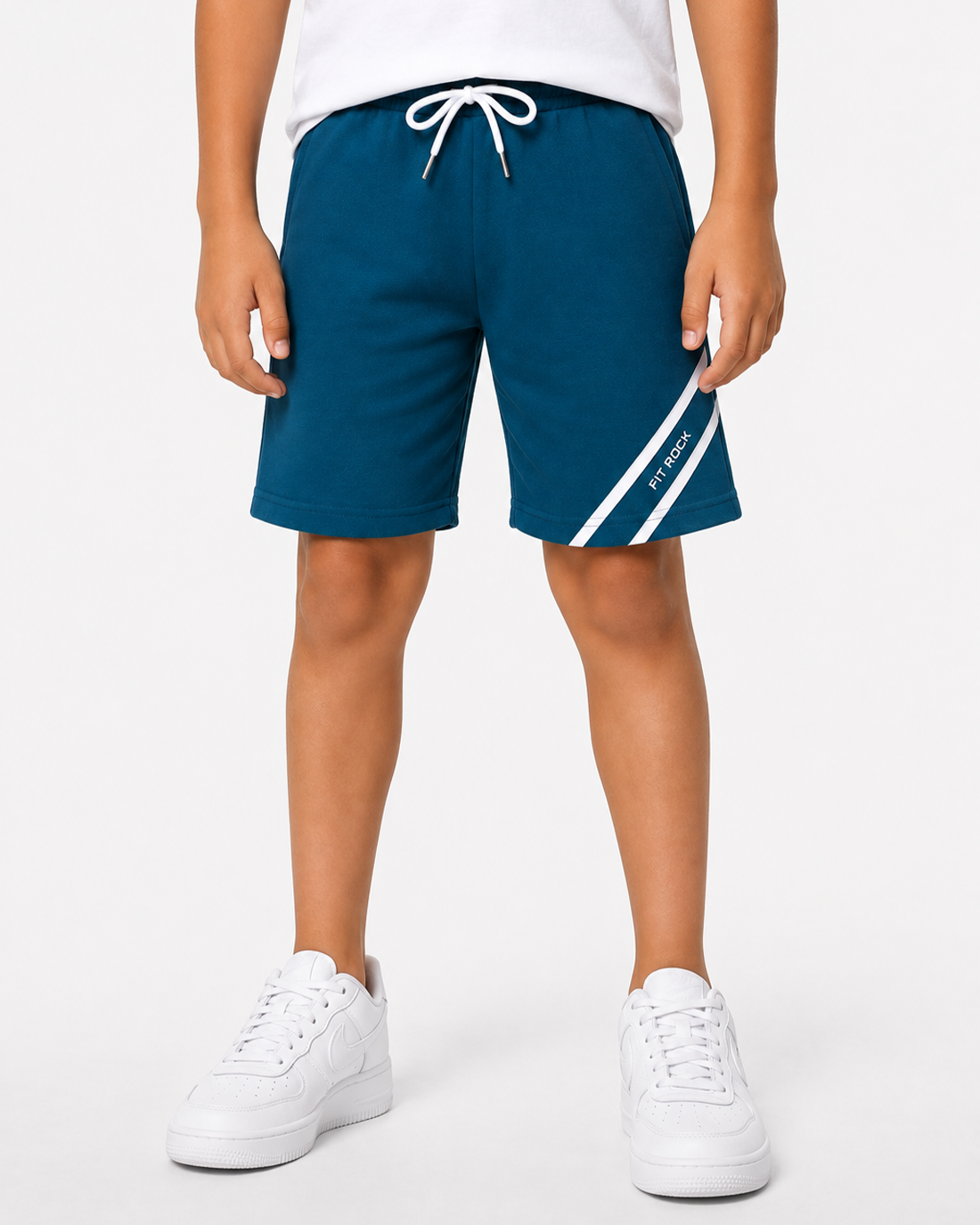 Fitrock Kids Teal Sports Shorts with Diagonal Stripe
