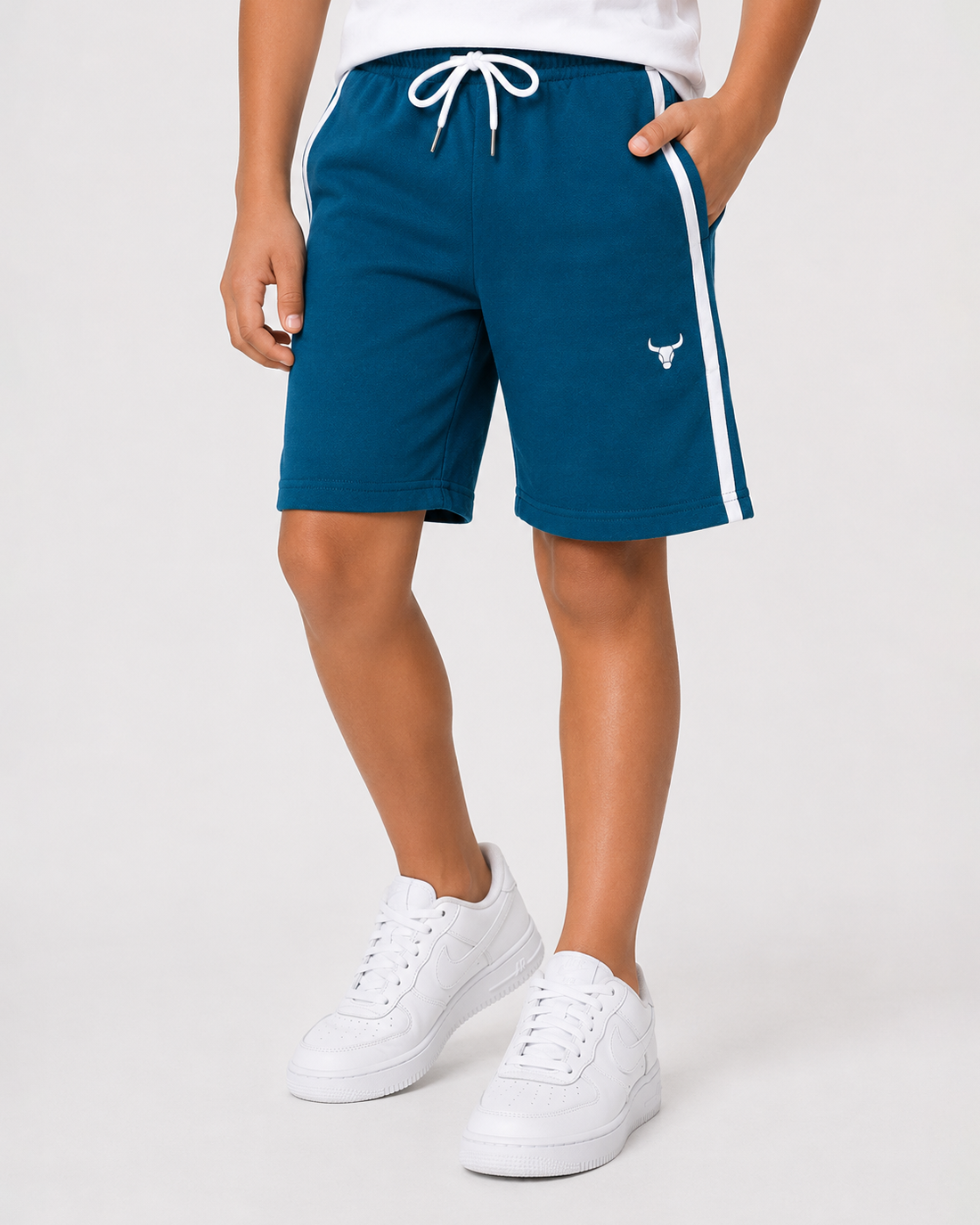 Fitrock Kids Teal Sports Shorts with Contrast Side Stripe
