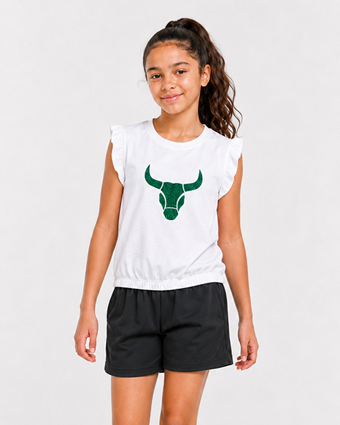 Fitrock Girls Active Sleeveless Ruffle Top - White