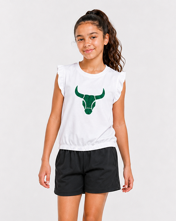 Fitrock Girls Active Sleeveless Ruffle Top - White