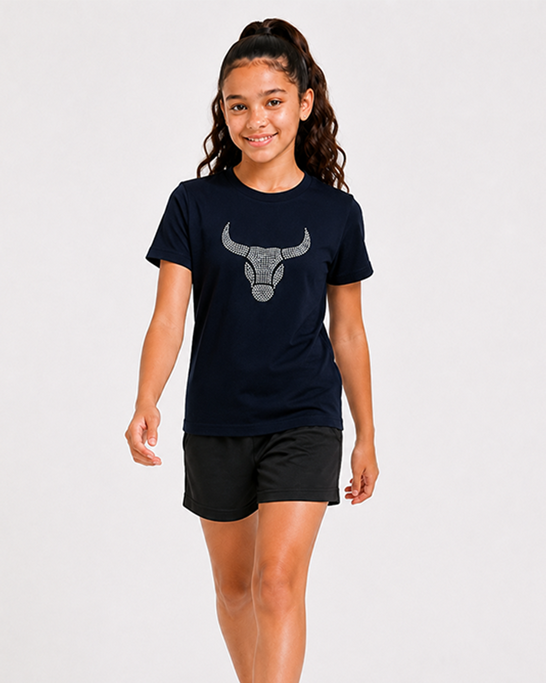 Fitrock Girls Active Graphic T-Shirt - Navy Blue