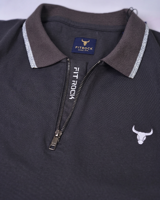 EliteZip Polo T-Shirt – Charcoal Grey