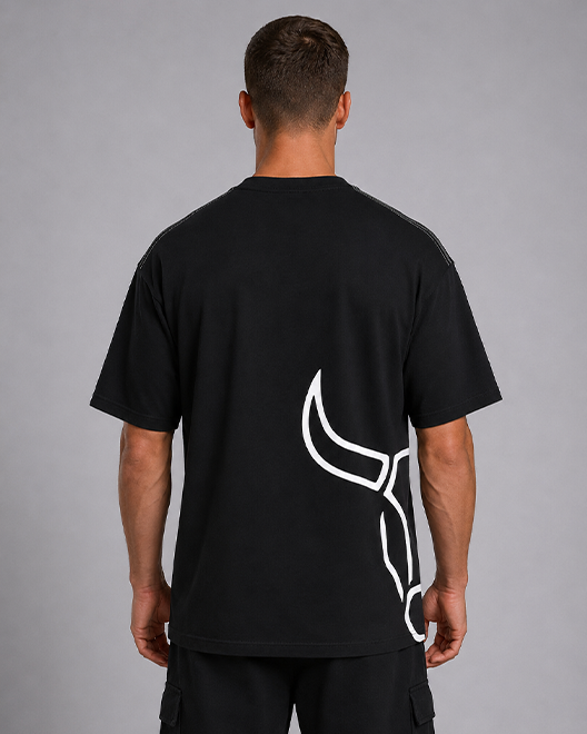 Abstract Bull Graphic Oversized T-Shirt – Black