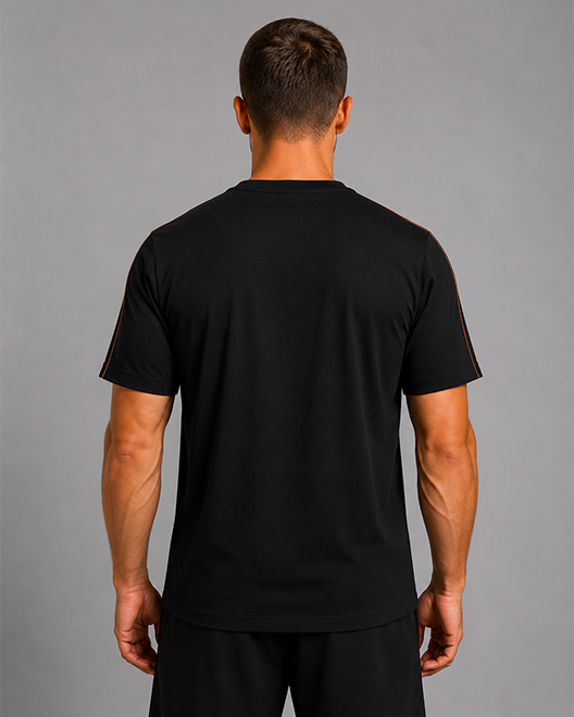 Athletic Tape Sleeve T-Shirt – Black Orange