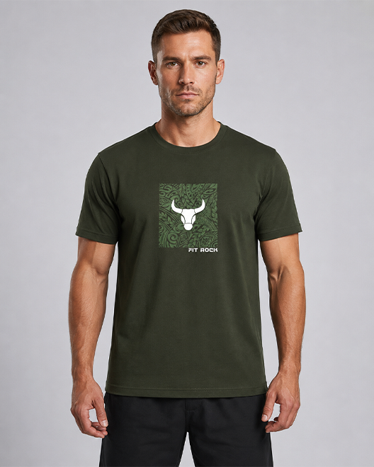 Fitrock Tribal Bull Graphic T-Shirt – Olive Green