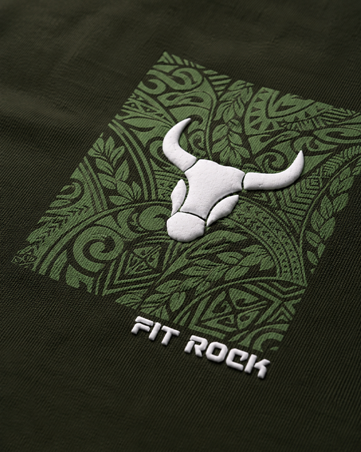 Fitrock Tribal Bull Graphic T-Shirt – Olive Green